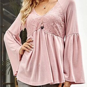 Baby doll women’s lace accent top. Beautifully designed top with open sleeves.